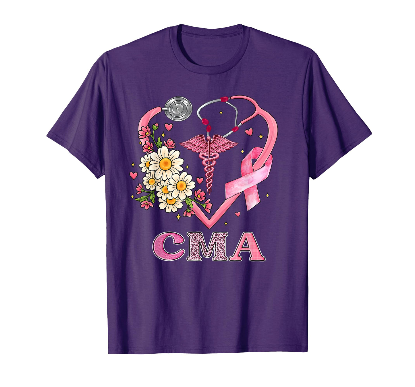 CMA Heart Pink Ribbon Stethoscope Breast Cancer Awareness T-Shirt