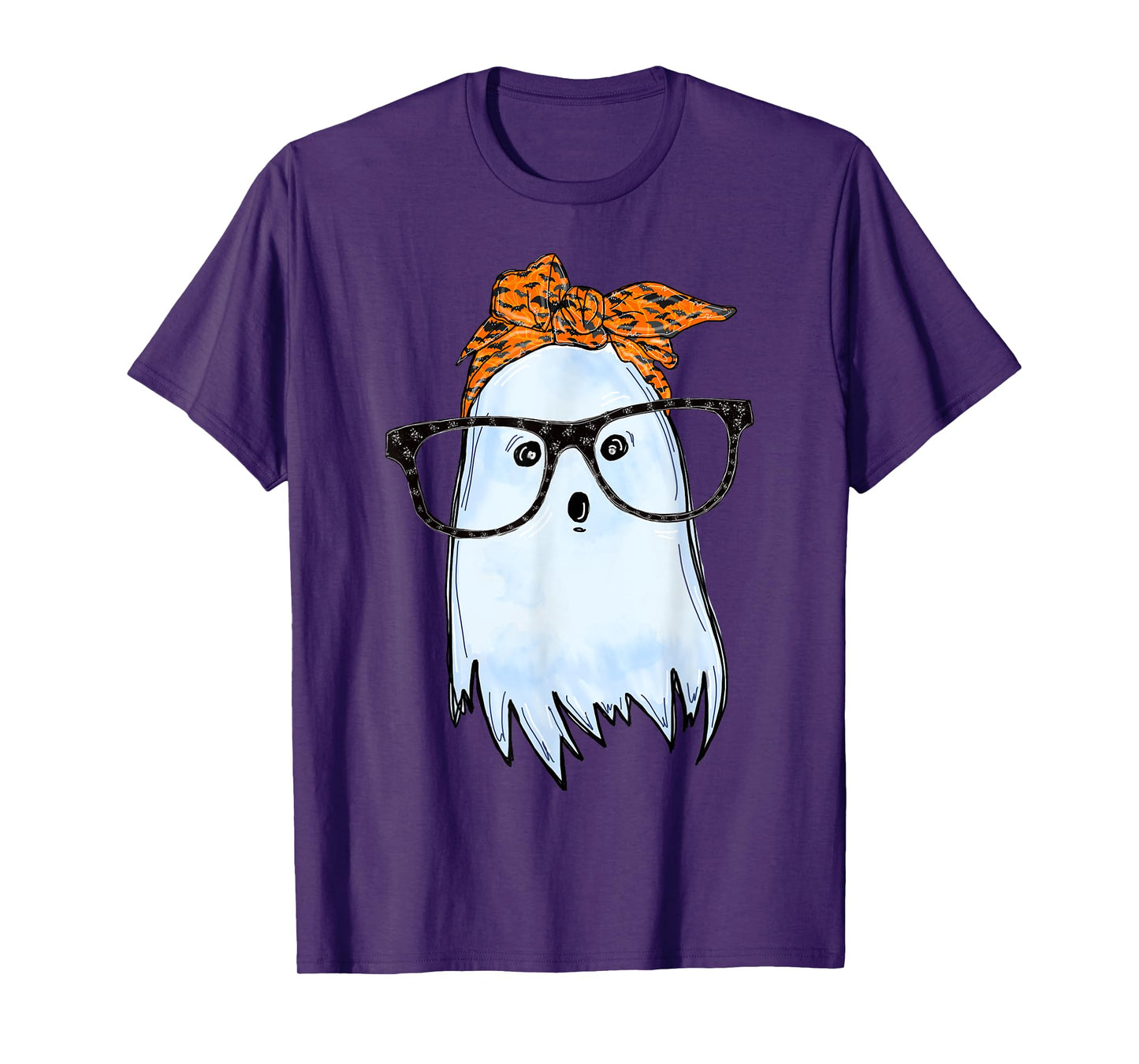Cute Ghost With Glasses And Bats Bandana Halloween Costume T-Shirt
