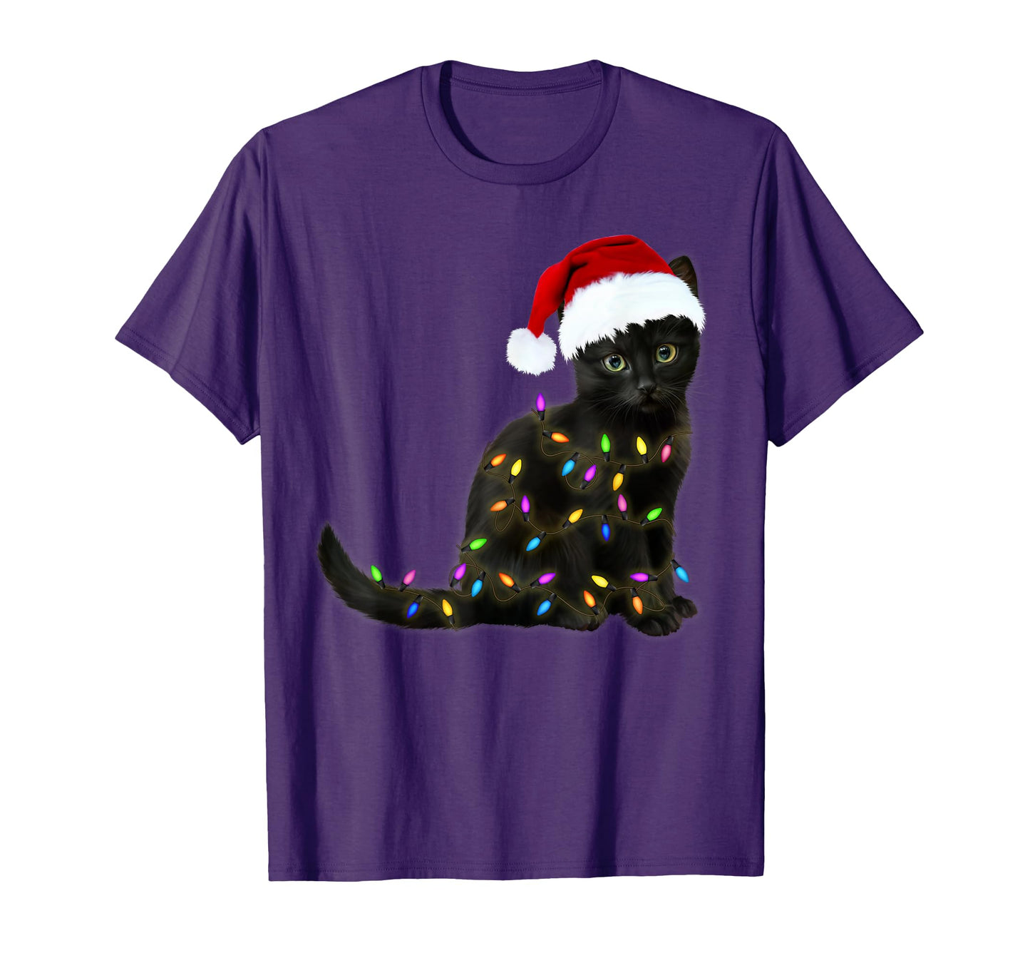 Black Cat With Christmas Light Funny Cat Lover Christmas T-Shirt