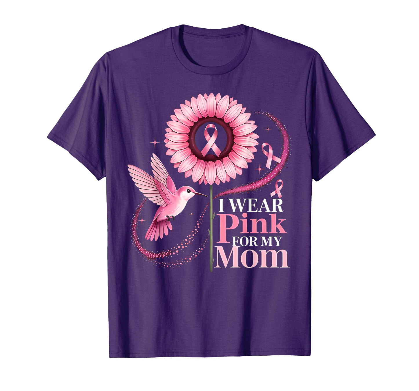 I Wear Pink for My Mom Sunflower Hummingbird Breast Cancer T-Shirt