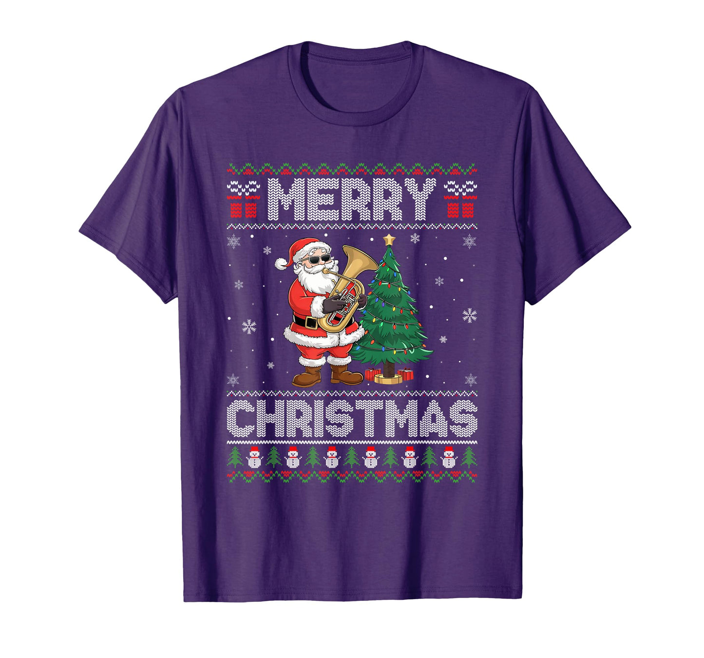 Santa Playing Tuba Men Women Kids Ugly Christmas T-Shirt