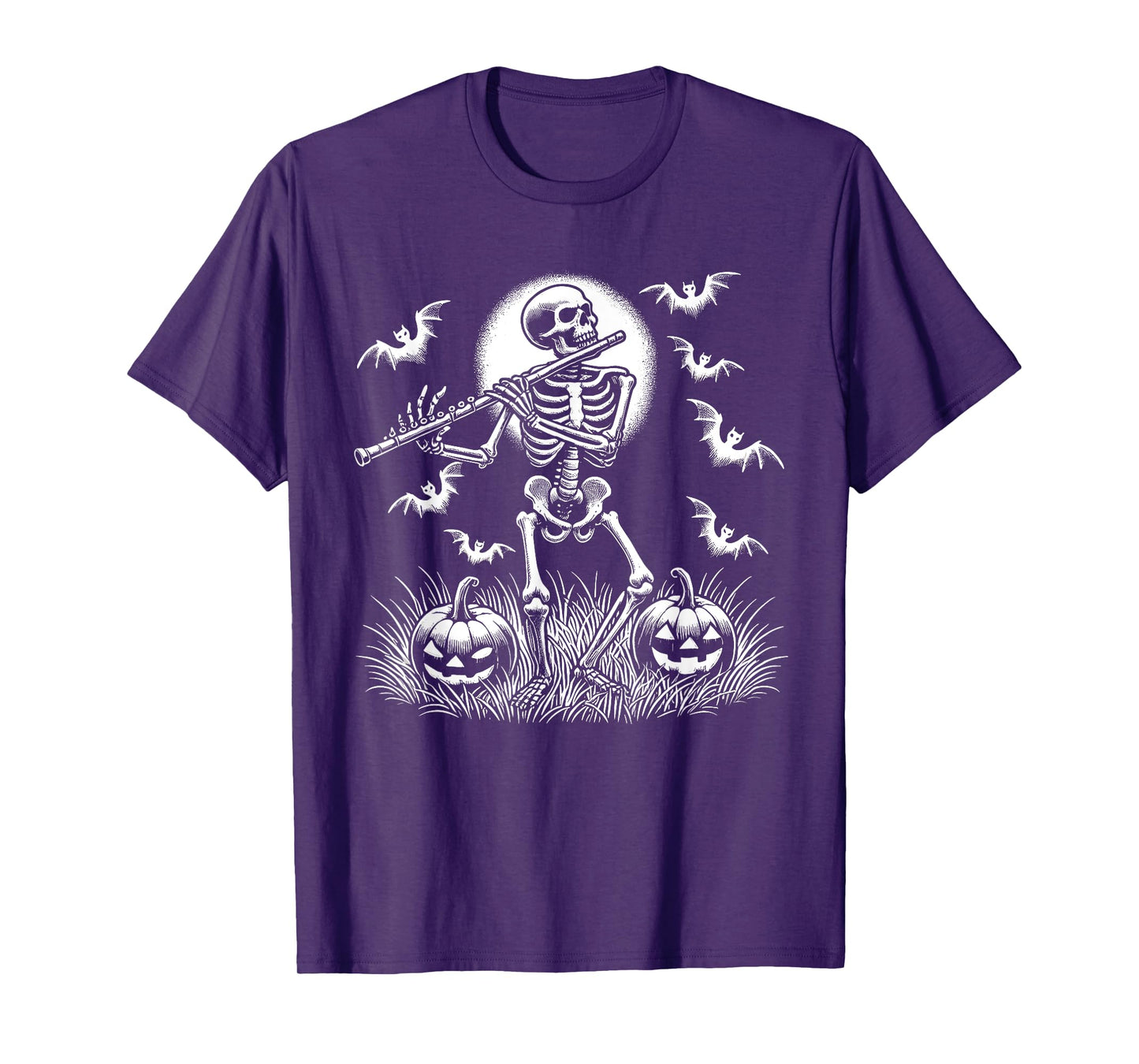 Funny Flute Skeleton Flutist Halloween Mens Womens Kids T-Shirt