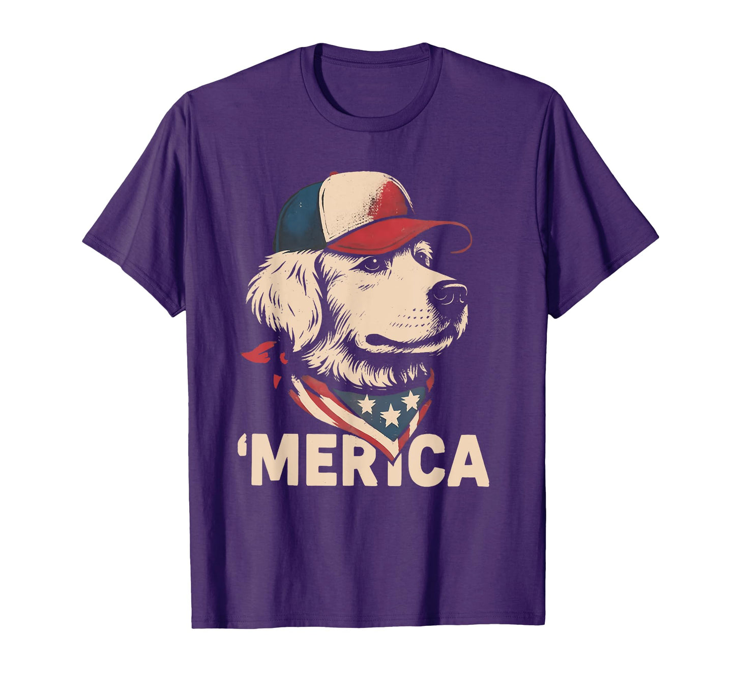 Retro Merica Funny Patriotic Dog Golden Retriever Funny T-Shirt