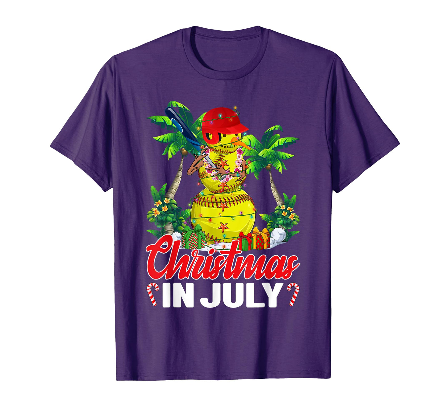 Funny Softball Santa Hat Hawaiian Christmas In July Summer T-Shirt