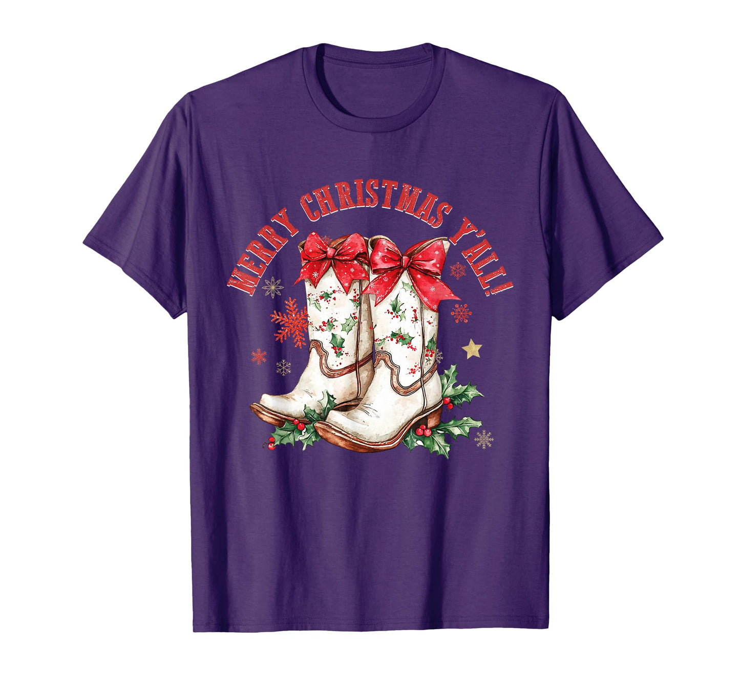 Merry Christmas Y'all Howdy Christmas Boots Cowgirl Coquette T-Shirt