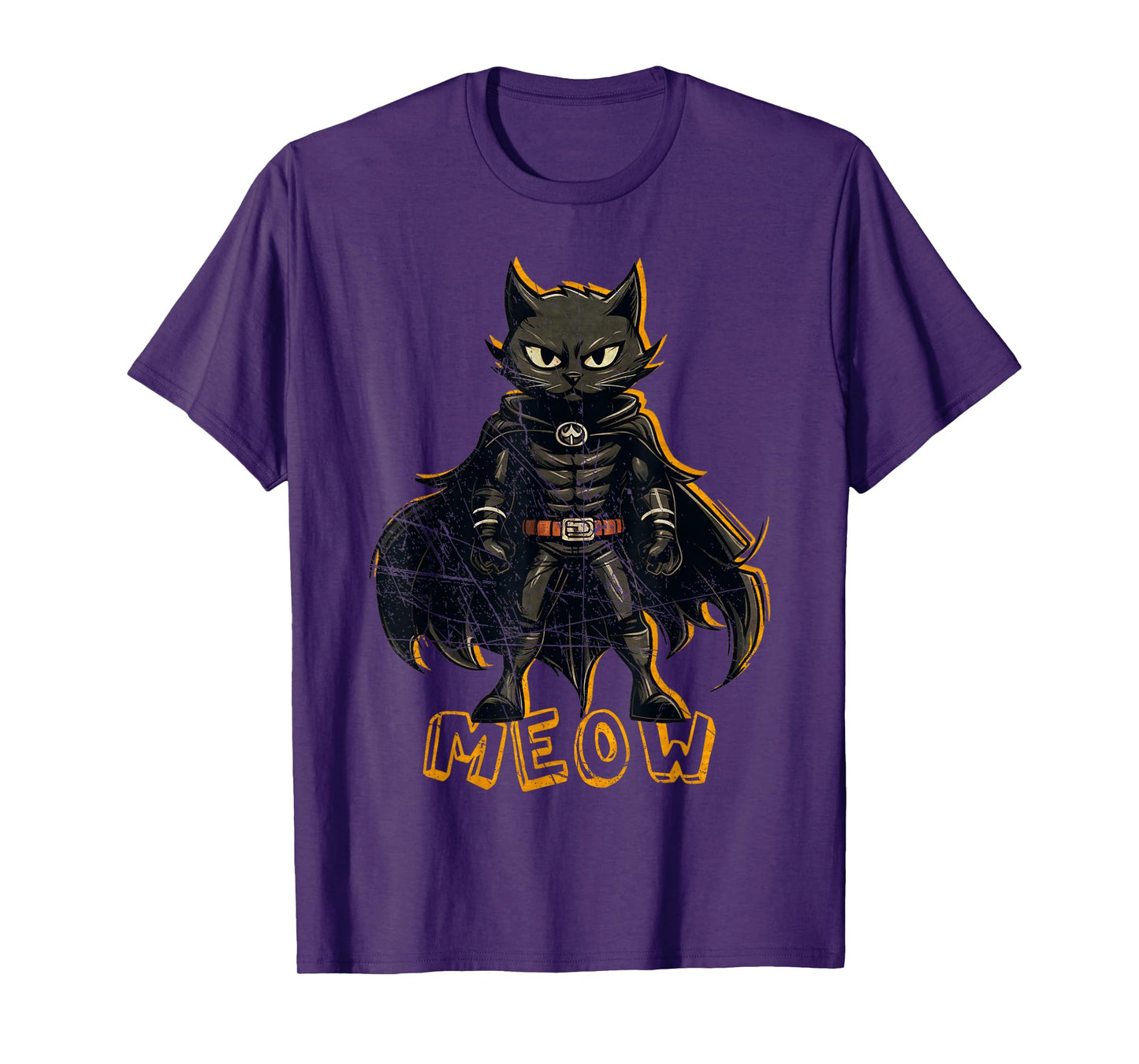 Superhero Cat, Meow, Funny Black Cat, Cat With Cape T-Shirt for Men Women Girls Kids