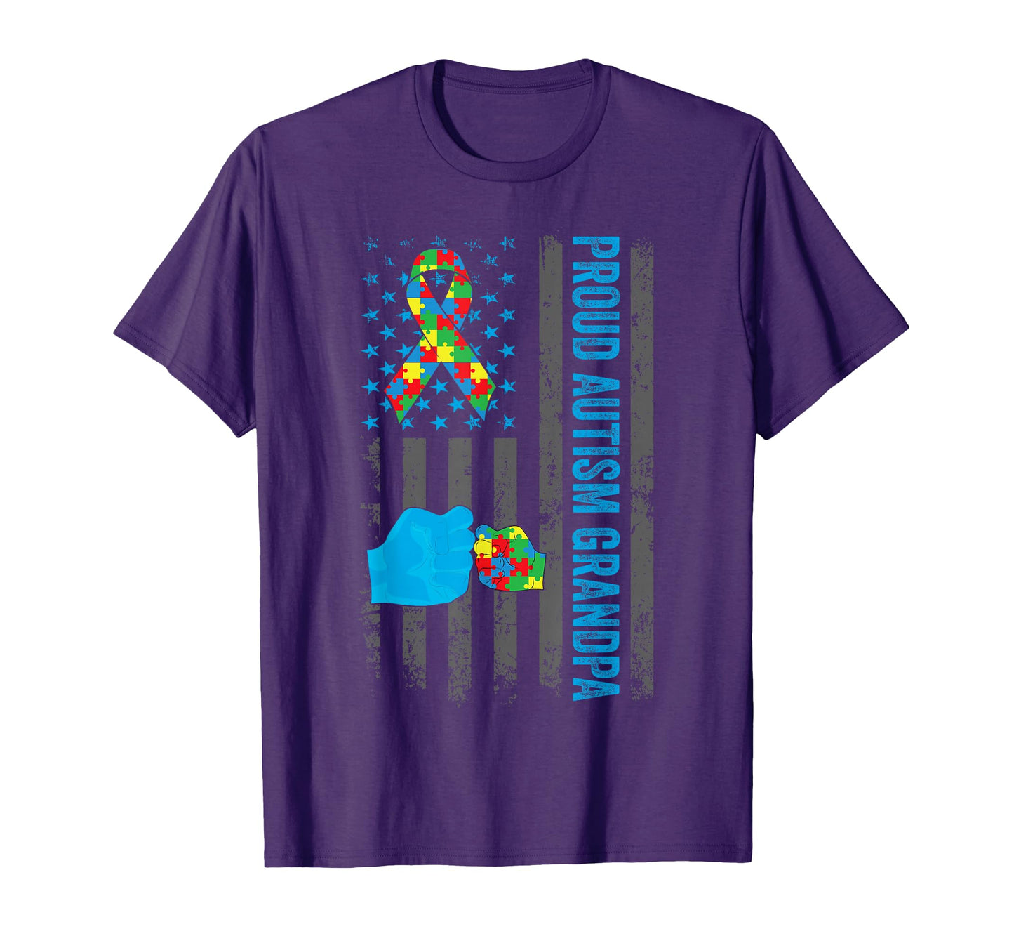 Proud Autism Grandpa American Flag Autism Awareness Grandpa T-Shirt