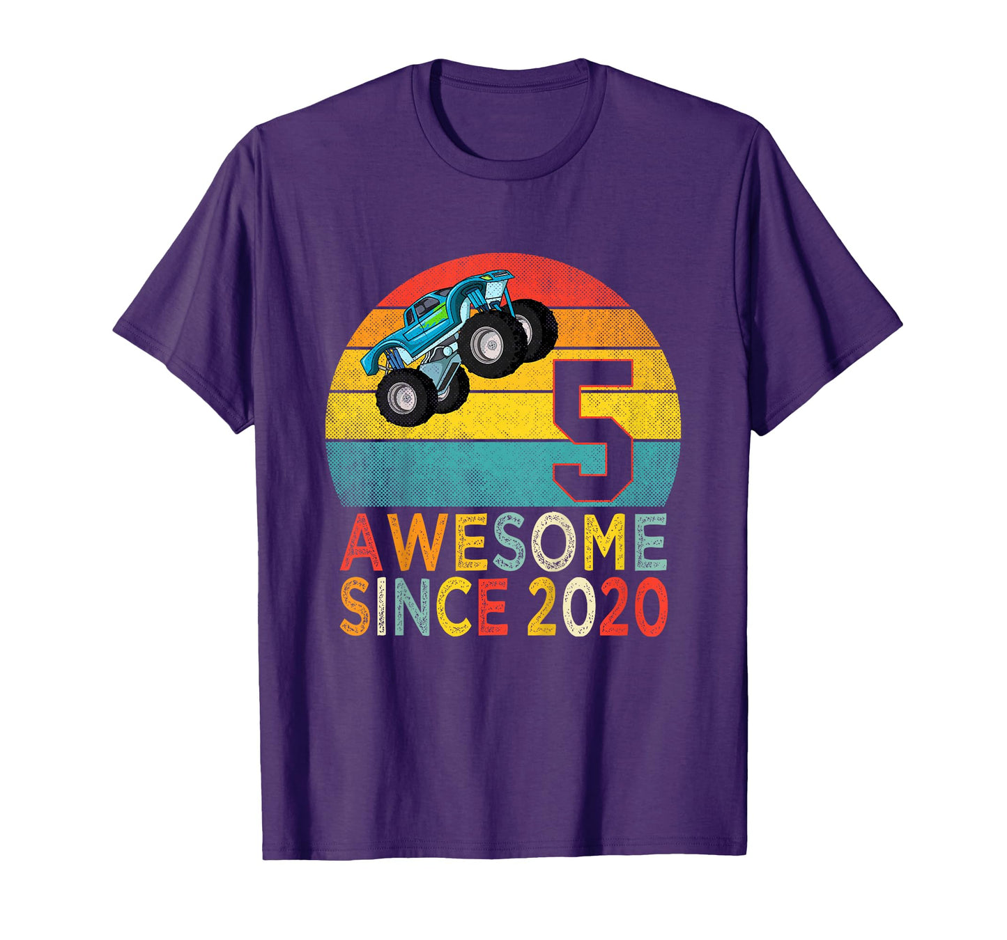 5th Birthday Monster Truck Lover 5 Years Old Vintage Retro T-Shirt