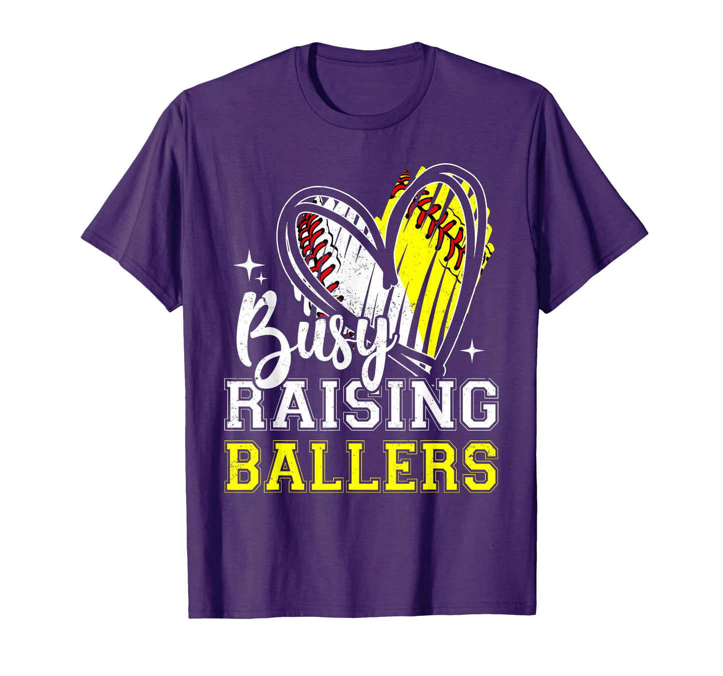 Busy Raising Ballers Heart Softball Baseball Mom T-Shirt