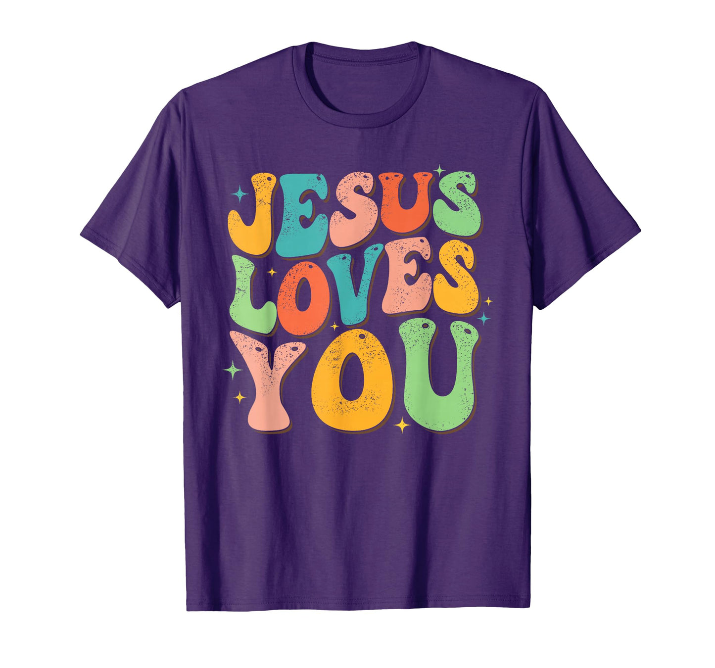 Jesus Loves You Retro Groovy Style Graphic Design Women T-Shirt