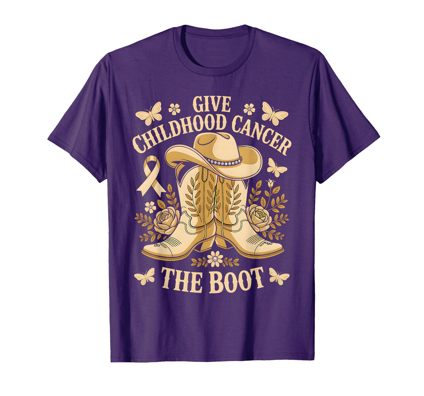 Give Childhood Cancer The Boot Cowgirl Awareness Ribbon T-Shirt