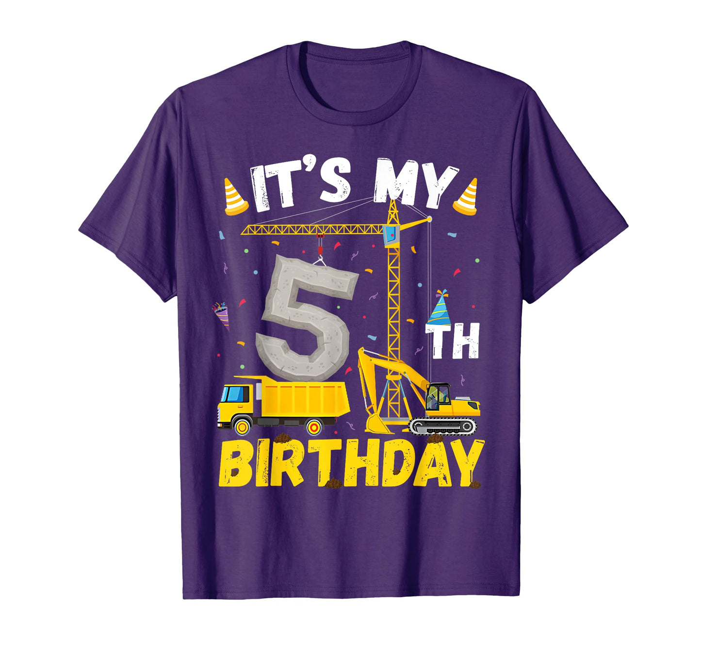 5th Birthday Boy Construction Excavator 5yr Five 5 Year Old T-Shirt