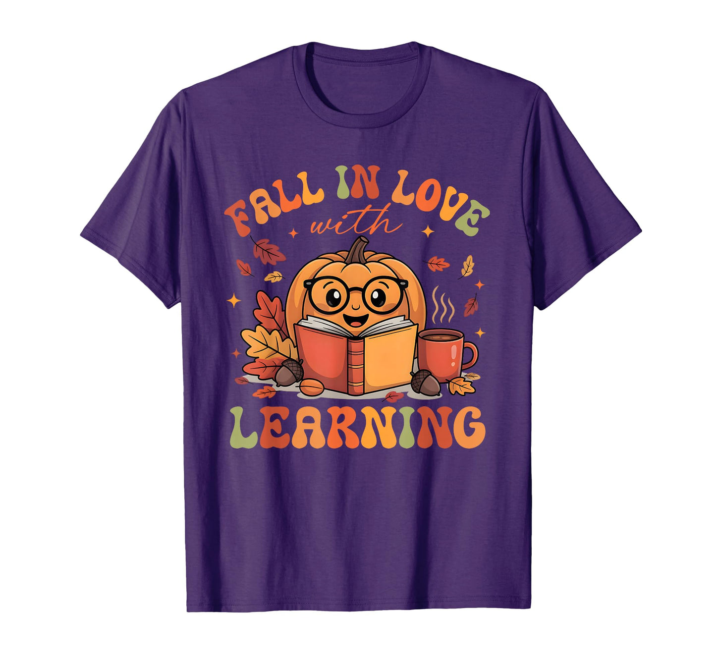 Fall in Love with Learning Autum Thanksgiving Teacher Kids T-Shirt