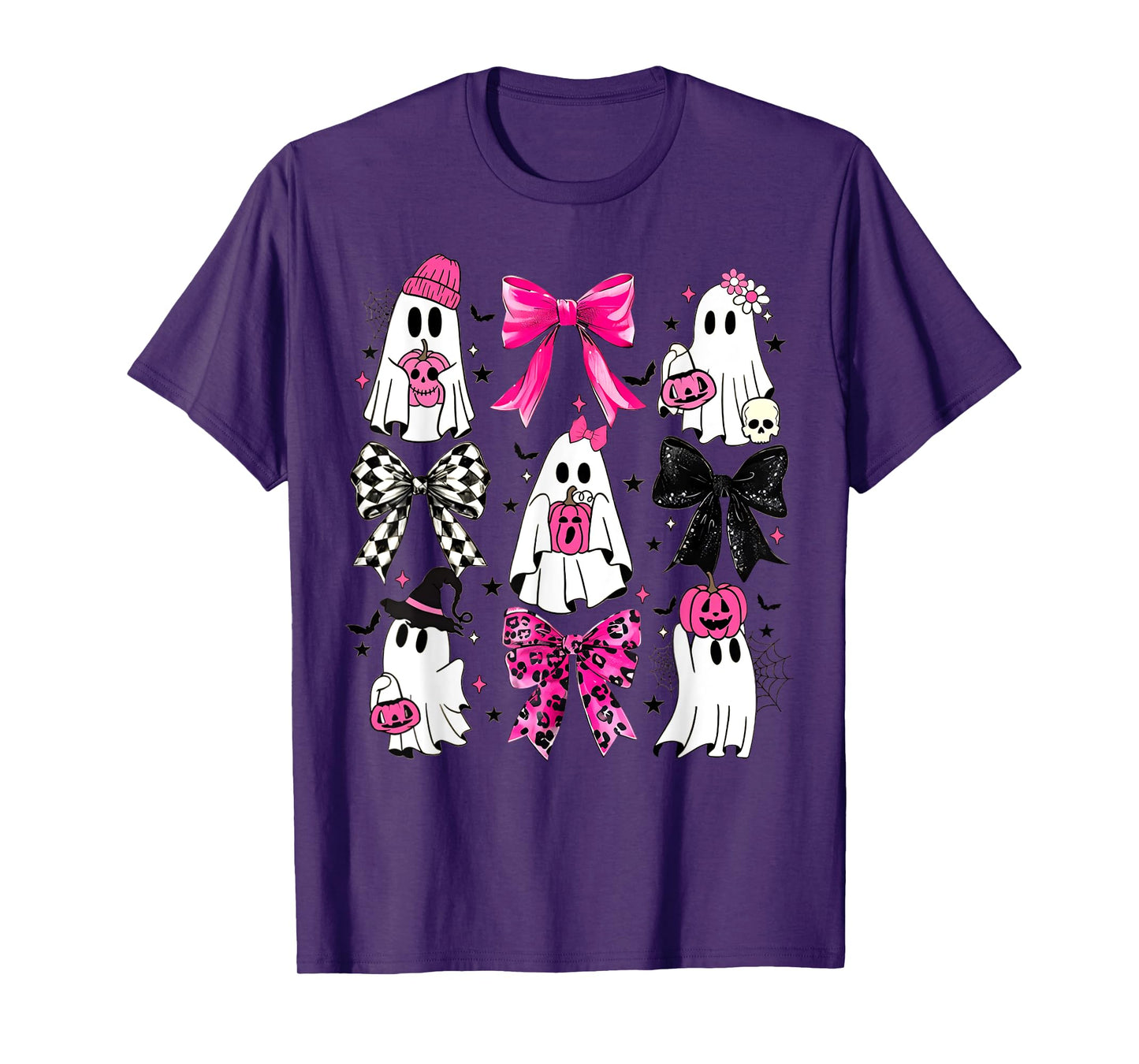 Cute Ghost Coquette Aesthetic Pink Bows Spooky Season Girl T-Shirt