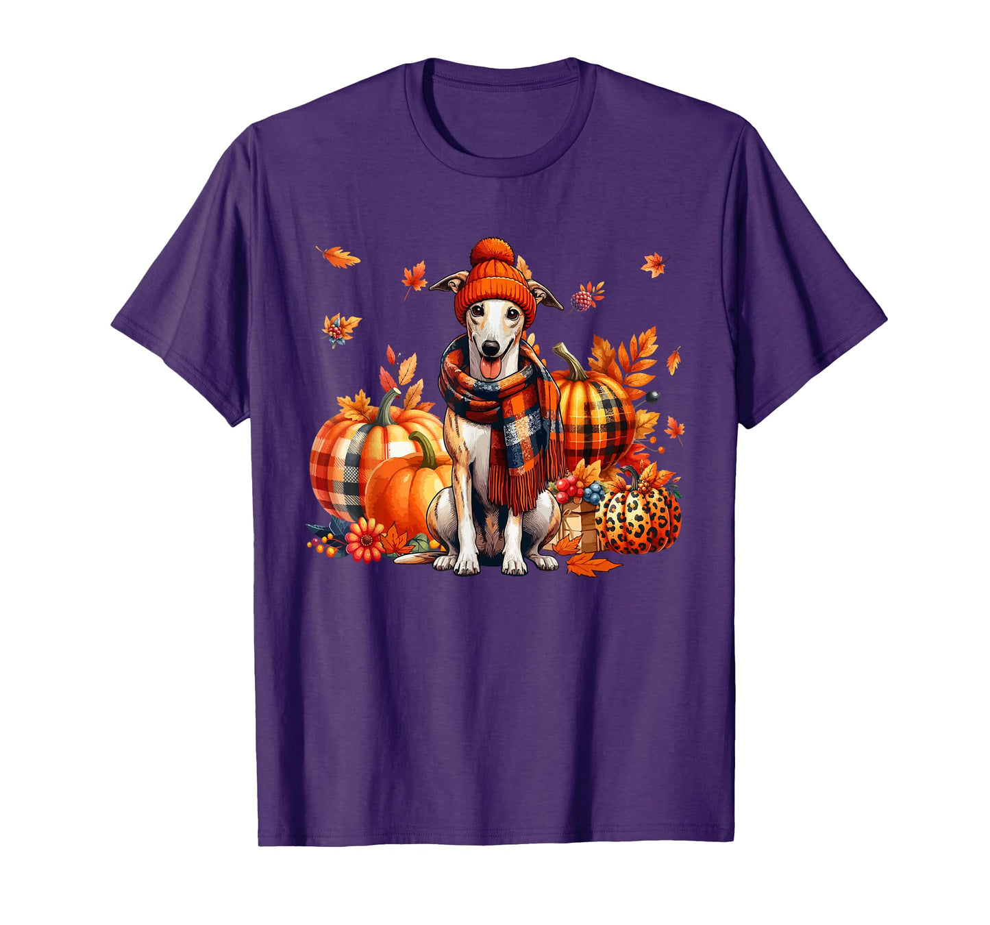 Whippet Thanksgiving Leopard Pumpkins Fall Leaves Lover T-Shirt
