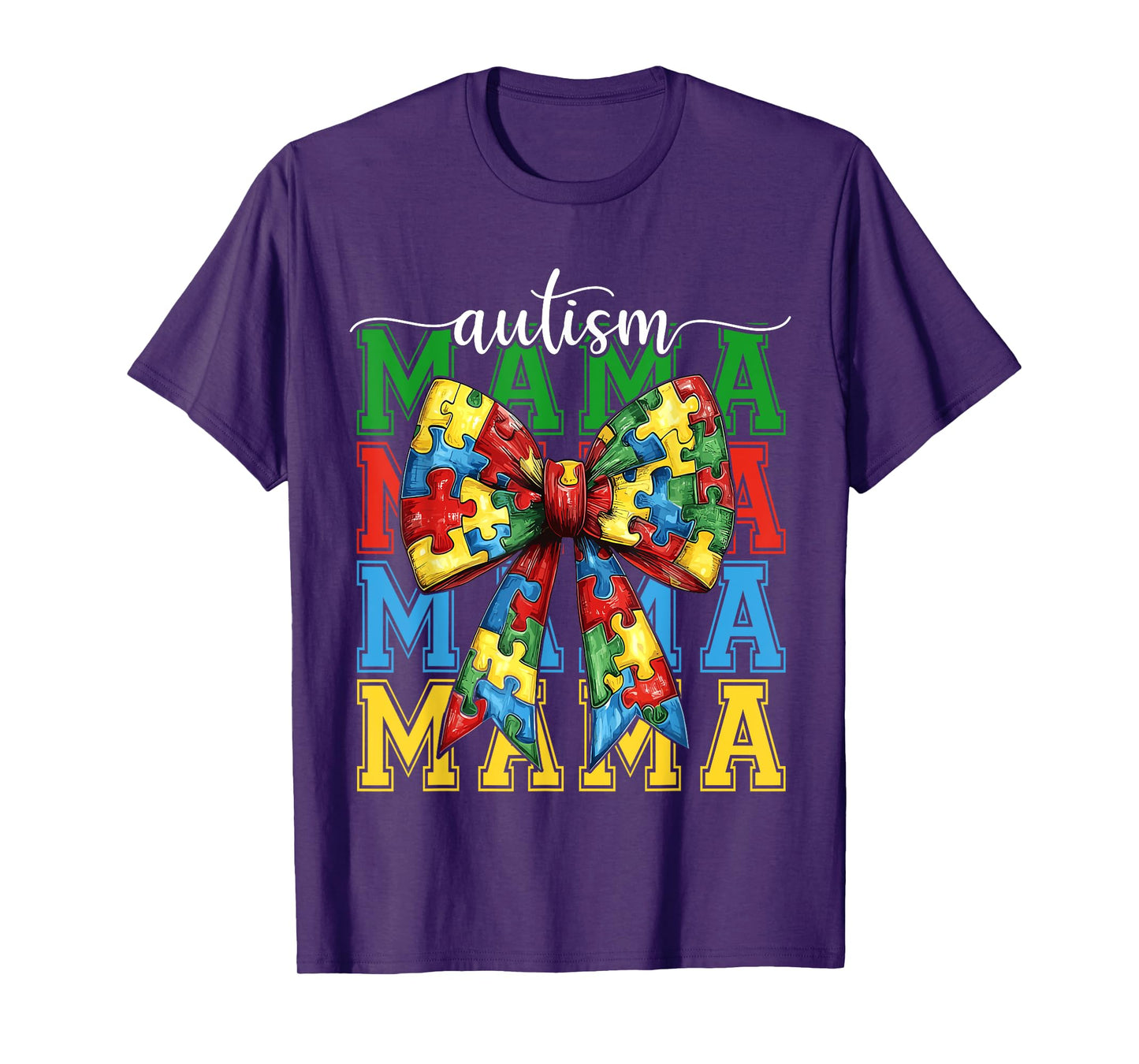 Autism Mama Coquette Bow Puzzle Autism Mom Awareness Women T-Shirt