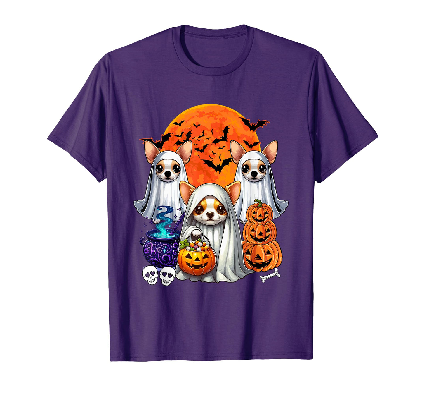 Three Cute Cihuahuas Cosplay Witch Boo Ghosts Halloween T-Shirt