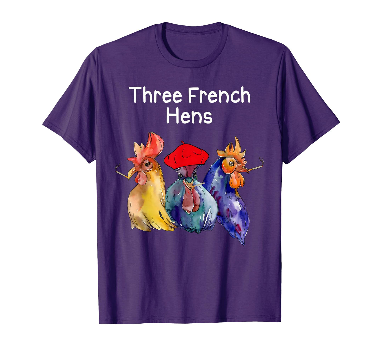 Funny Christmas Pun Three French Hens Chicken Puns Womens T-Shirt