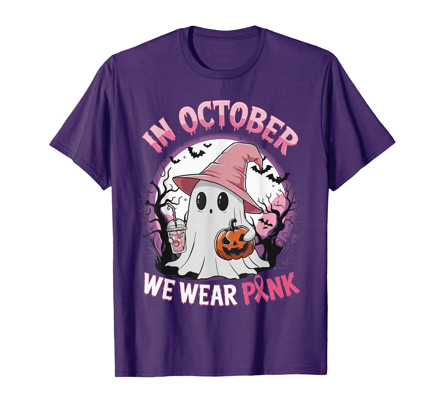 Breast Cancer Shirt for Women in October We Wear Pink Ghost T-Shirt