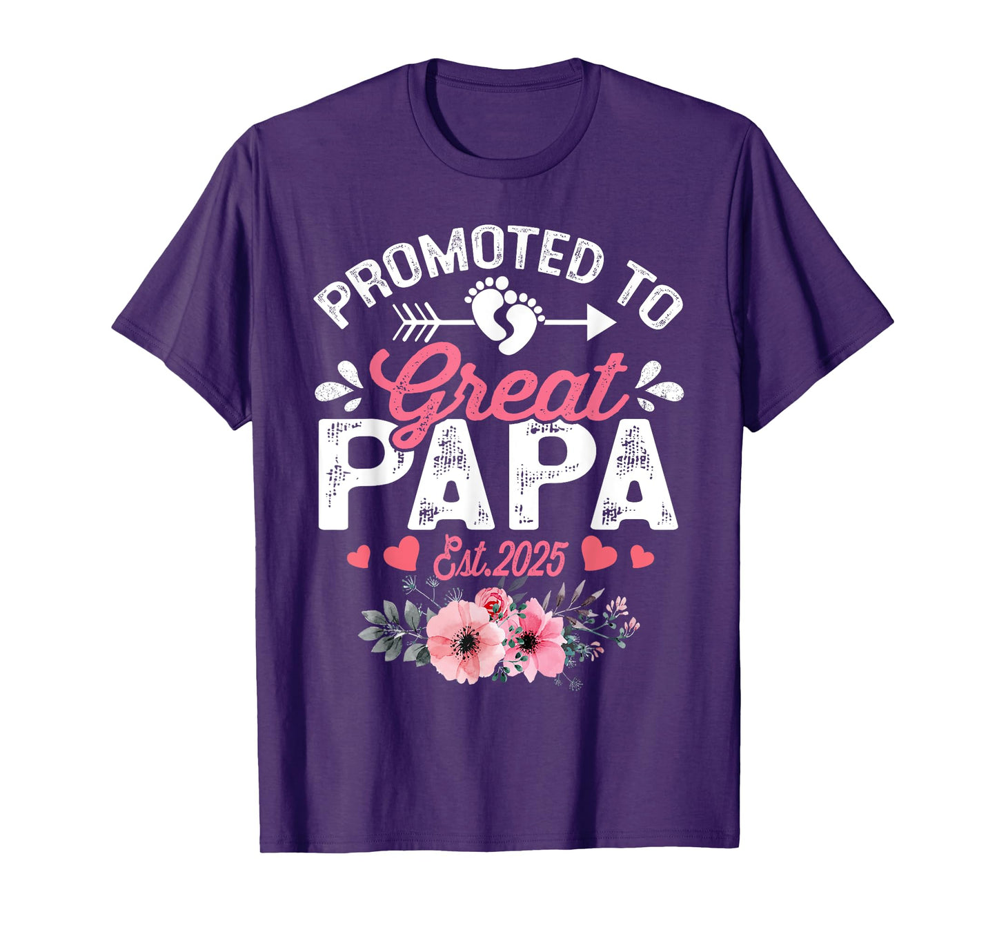 Promoted To Great Papa Est 2025 First Time Papa Floral T-Shirt