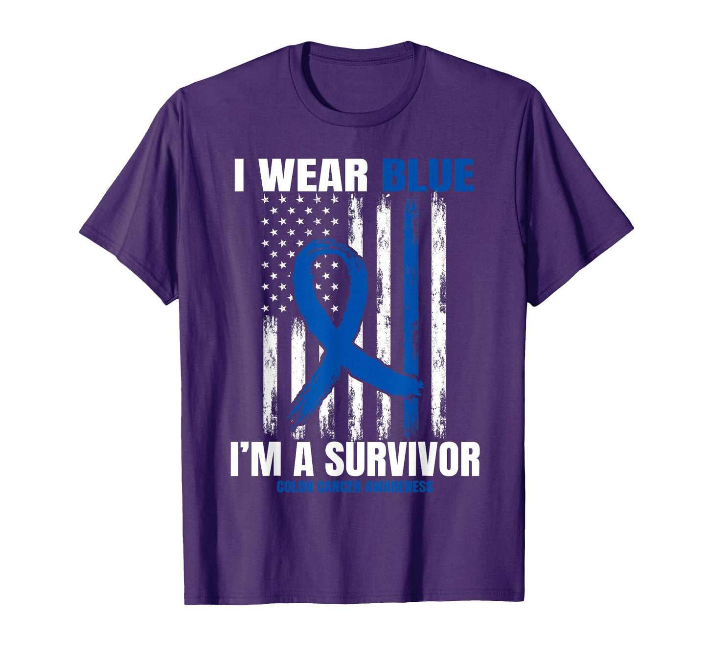 Blue Colon Cancer Survivor Gifts Women Men Flag Cancer Free T-Shirt