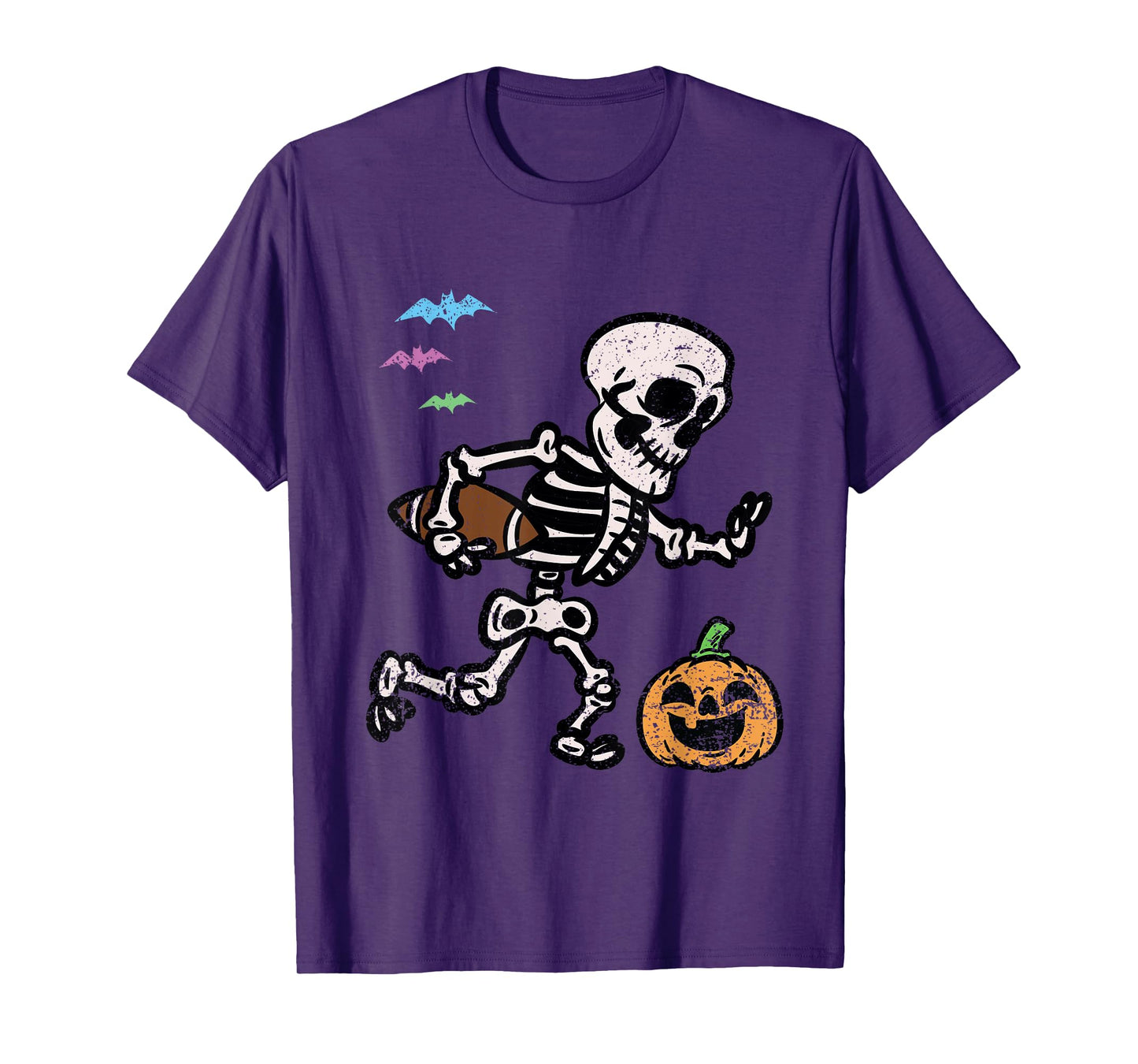 Skeleton Football Player Halloween Costume Funny Pumpkin T-Shirt