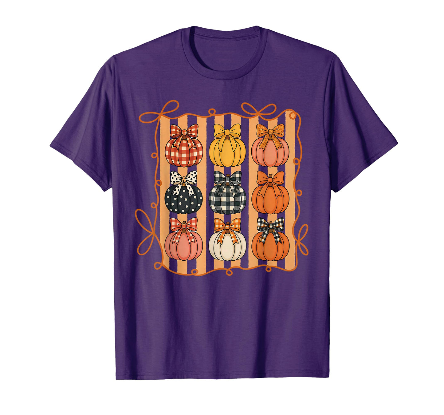 Coquette Bow Pumpkin Season Autumn Fall Leaves Thanksgiving T-Shirt