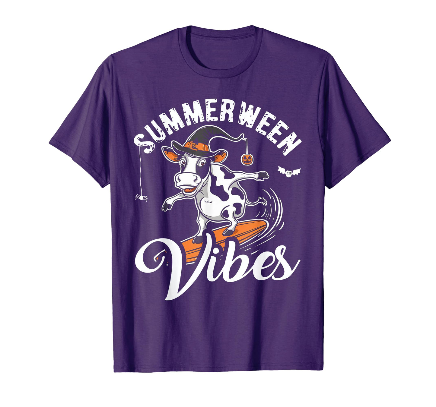 Summerween Vibes Funny Cow Surfing Summer Halloween Vacation T-Shirt
