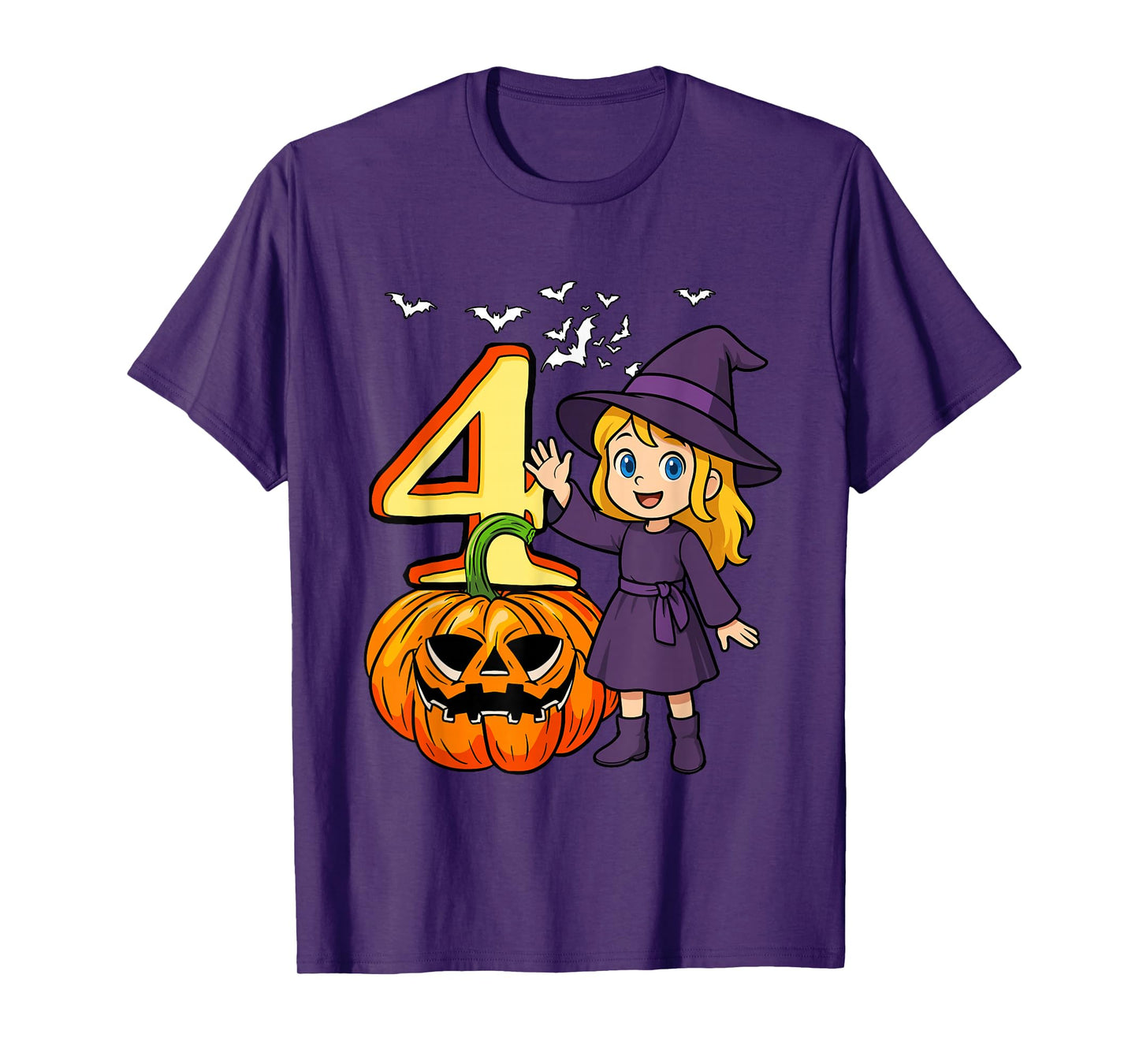4 Halloween Cute Witch 4th Birthday Horror Carved Pumpkin T-Shirt
