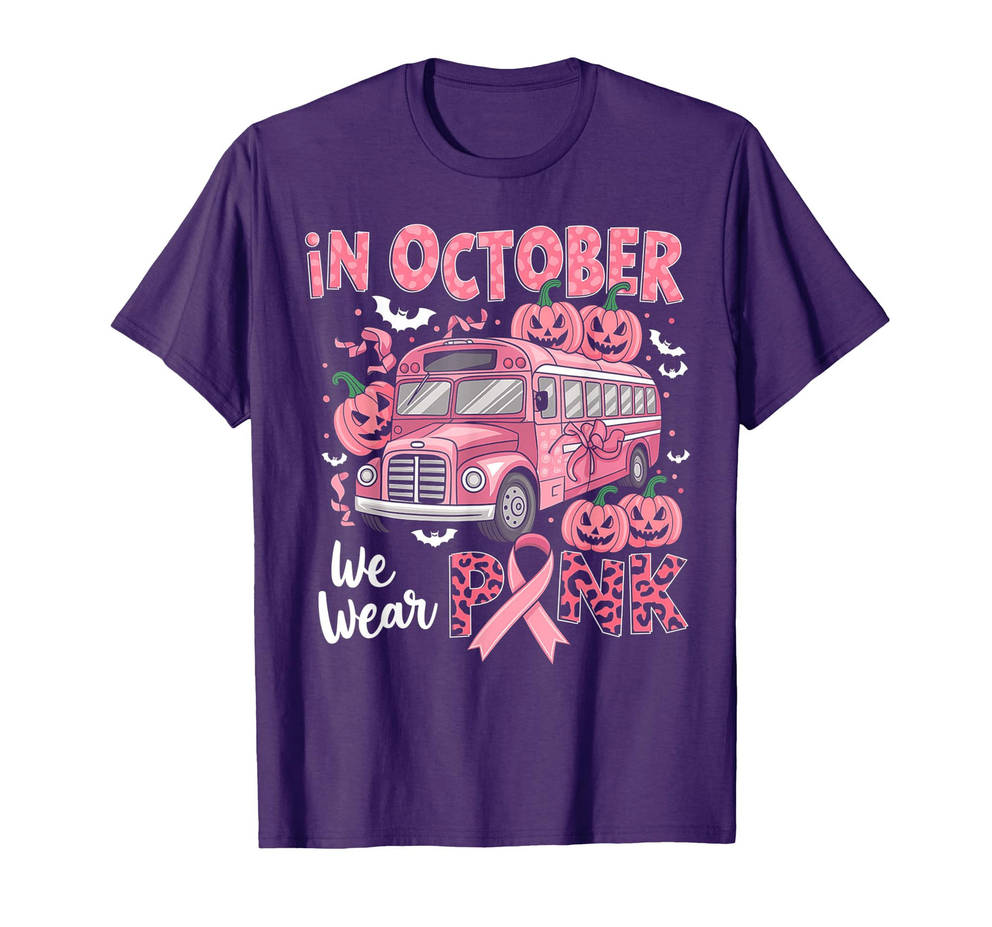 Breast Cancer Awareness School Bus Driver Pink Ribbon T-Shirt