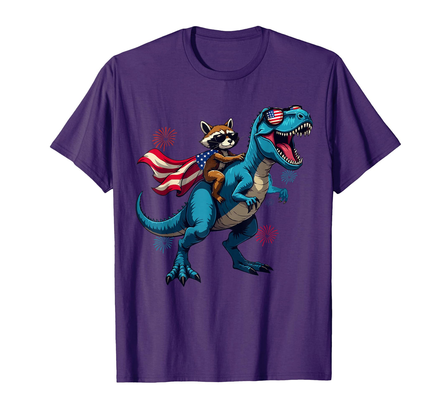 Funny Raccoon Riding T Rex 4th Of July US Flag Patriotic T-Shirt