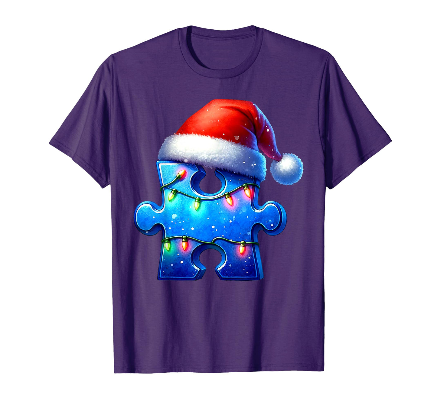 Puzzle Piece Santa Hat Autism Awareness Autistic Christmas T-Shirt