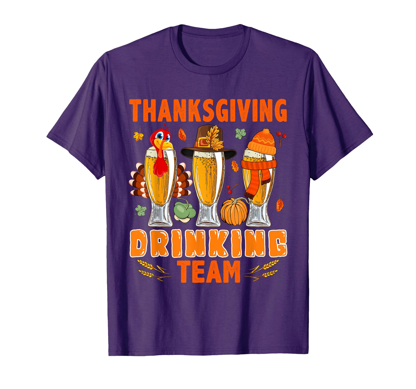 Thanksgiving Drinking Team Three Glasses of Beer Turkey T-Shirt