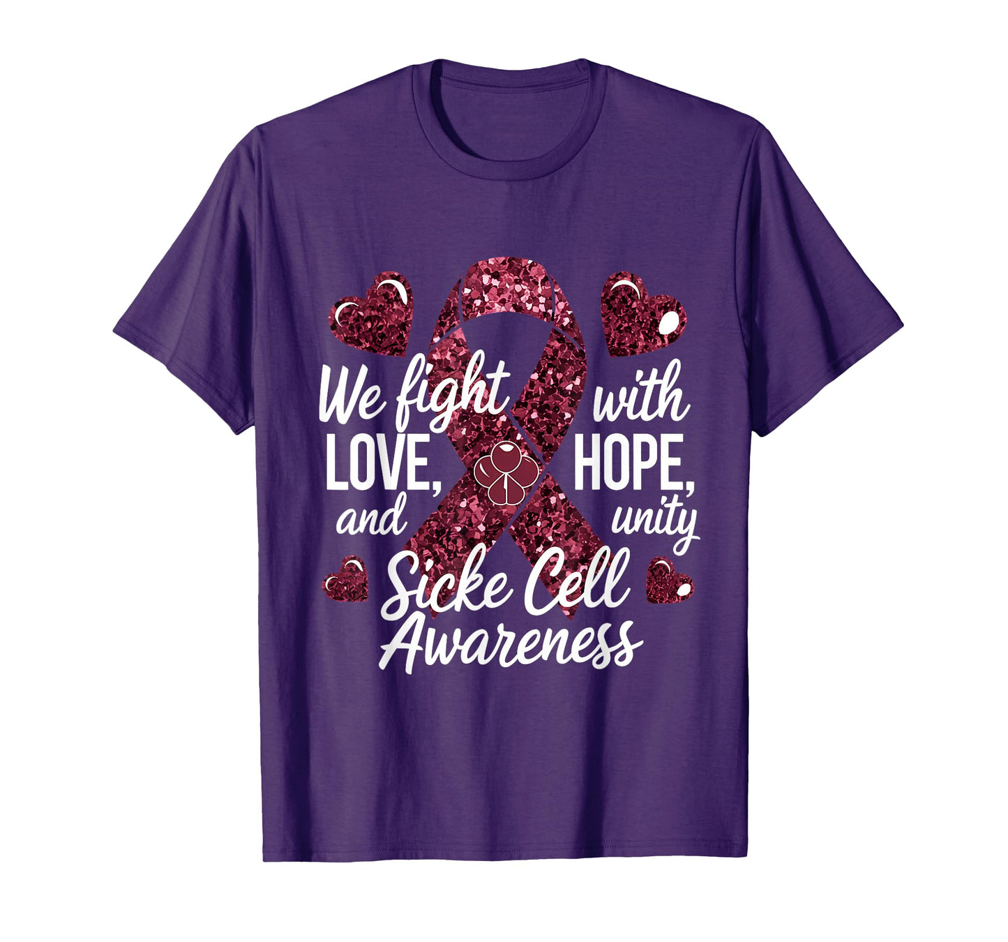 Sickle Cell Awareness Burgundy Ribbon Love Hope Unity T-Shirt