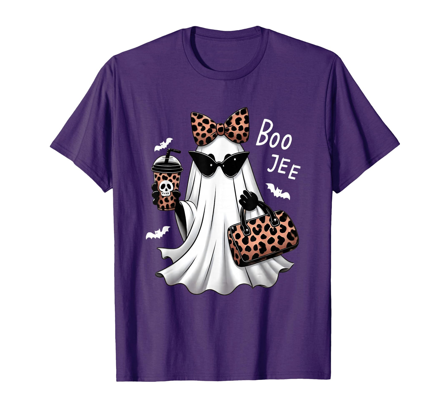 Coquette Leopard Ghost Coffee Boo-JEE Halloween Boujee Ghost T-Shirt
