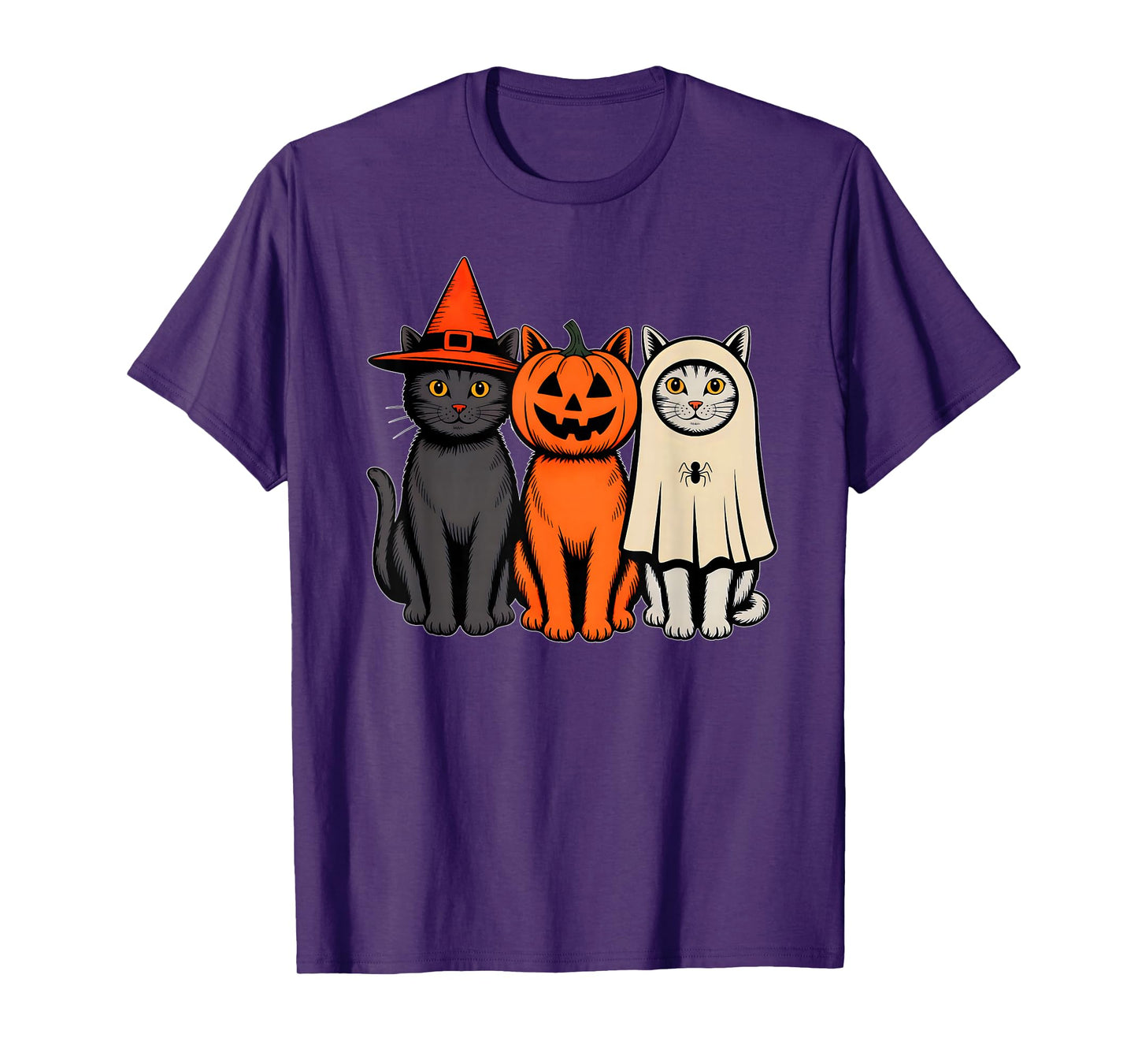 Cute Ghost Halloween Black Cat Witch Hat Pumpkin Women Girls T-Shirt
