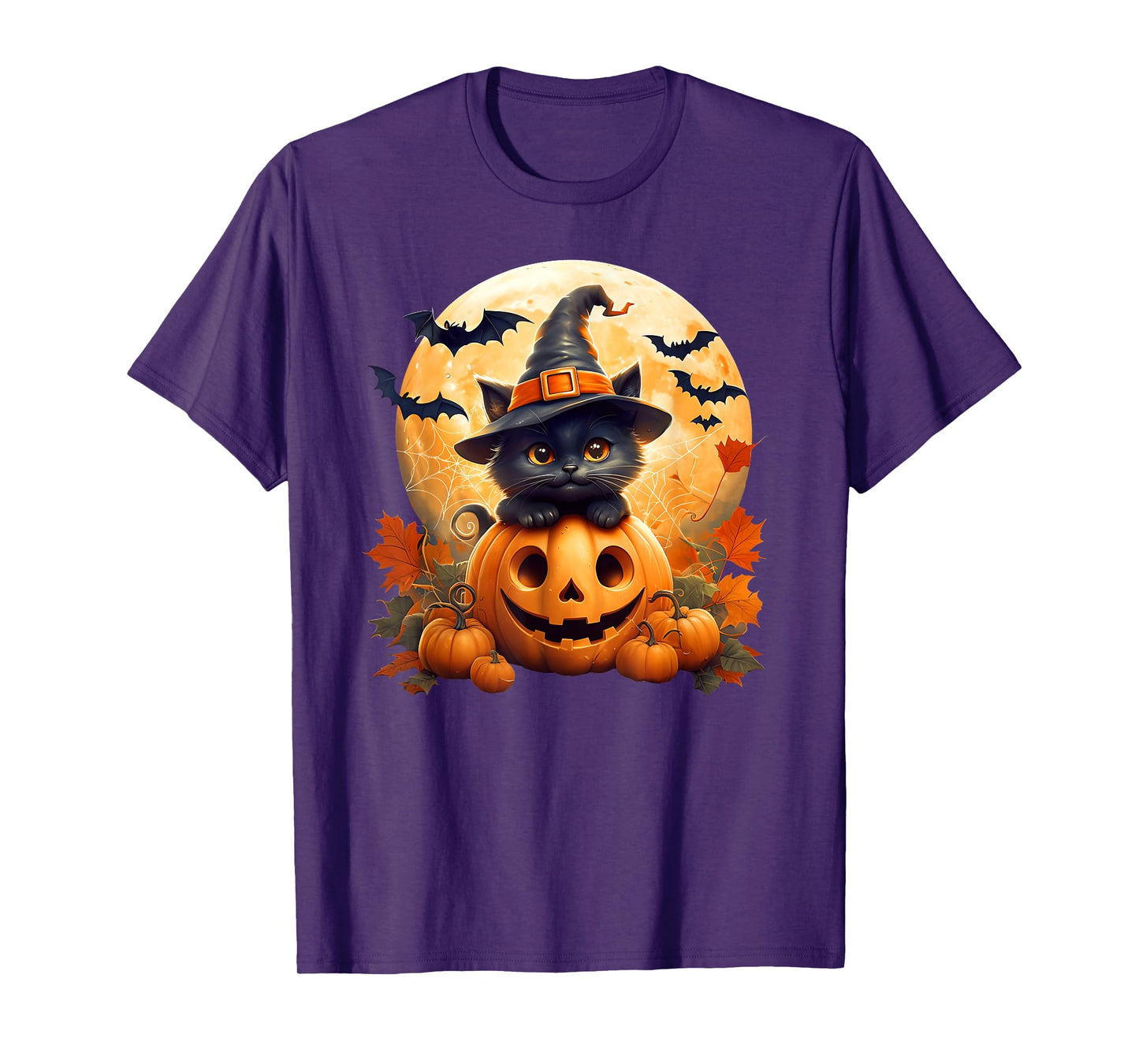 Black Cat Witch Pumpkin Halloween Costume Retro Fall Autumn T-Shirt