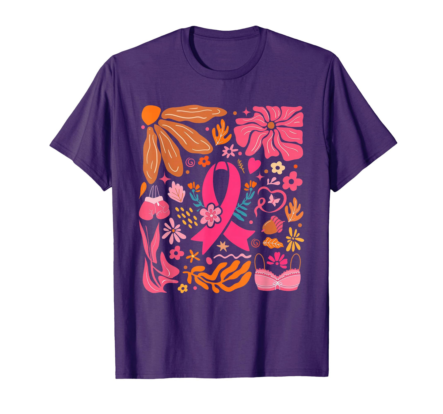 Pink Ribbon Wildflower Breast Cancer Awareness Support Women T-Shirt