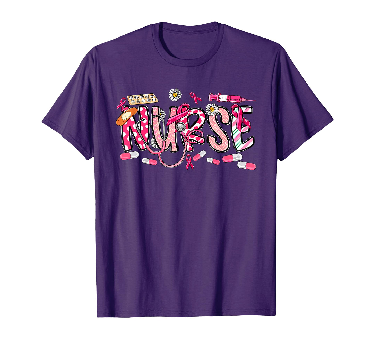 Pink Stethoscope Nurse Medical Breast Cancer Awareness T-Shirt