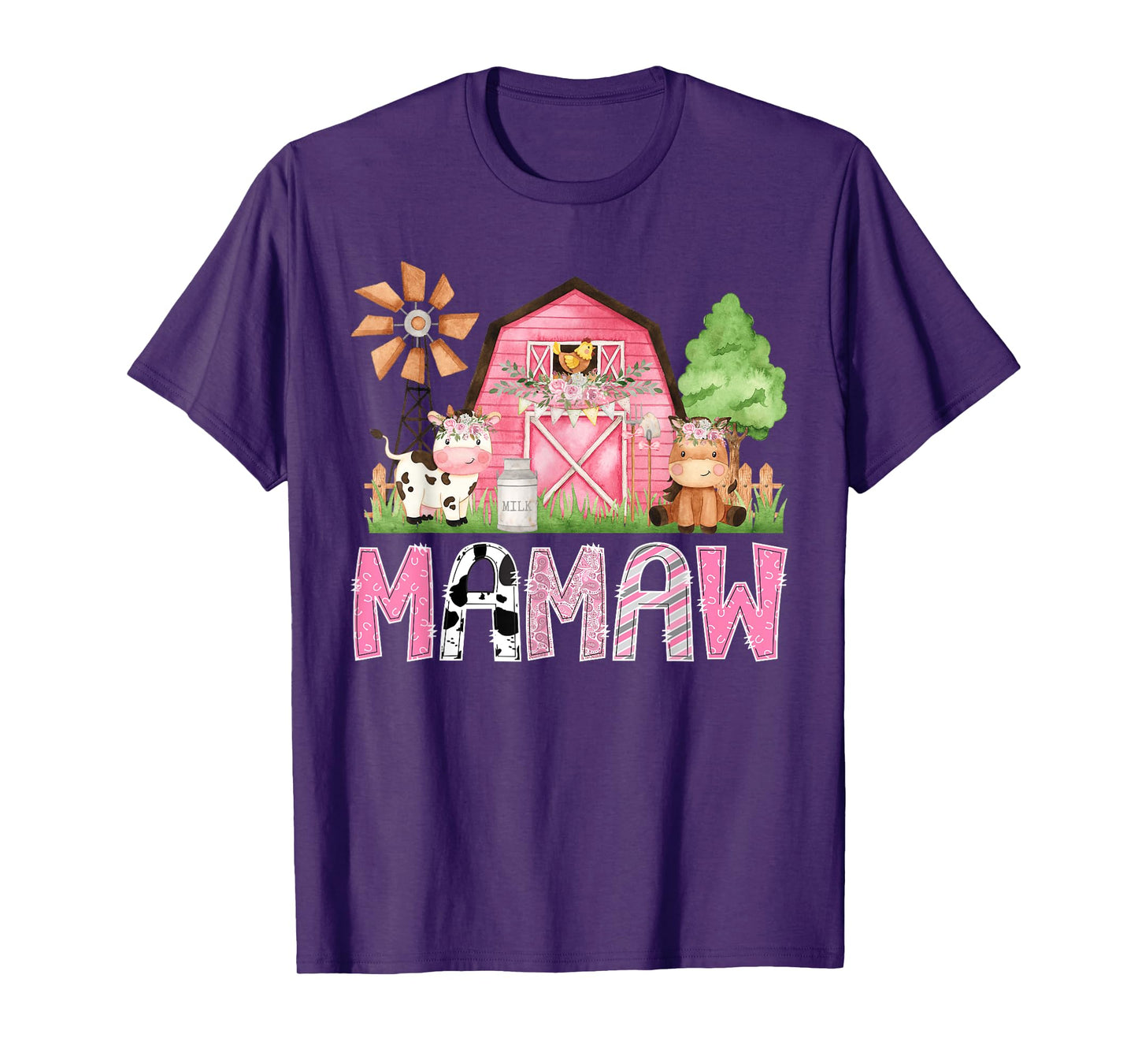 Mamaw Pink Farm Cow Kids Birthday Matching Family T-Shirt