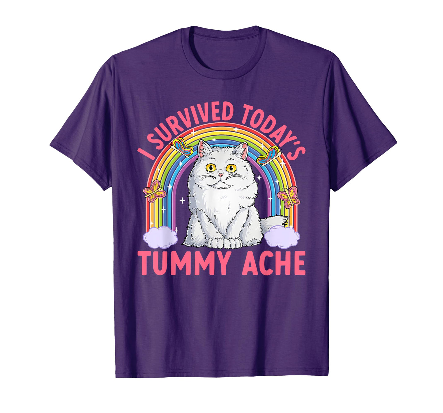 Funny Cat Meme Tummy Ache Joke Humor Cats Men Women Kids T-Shirt