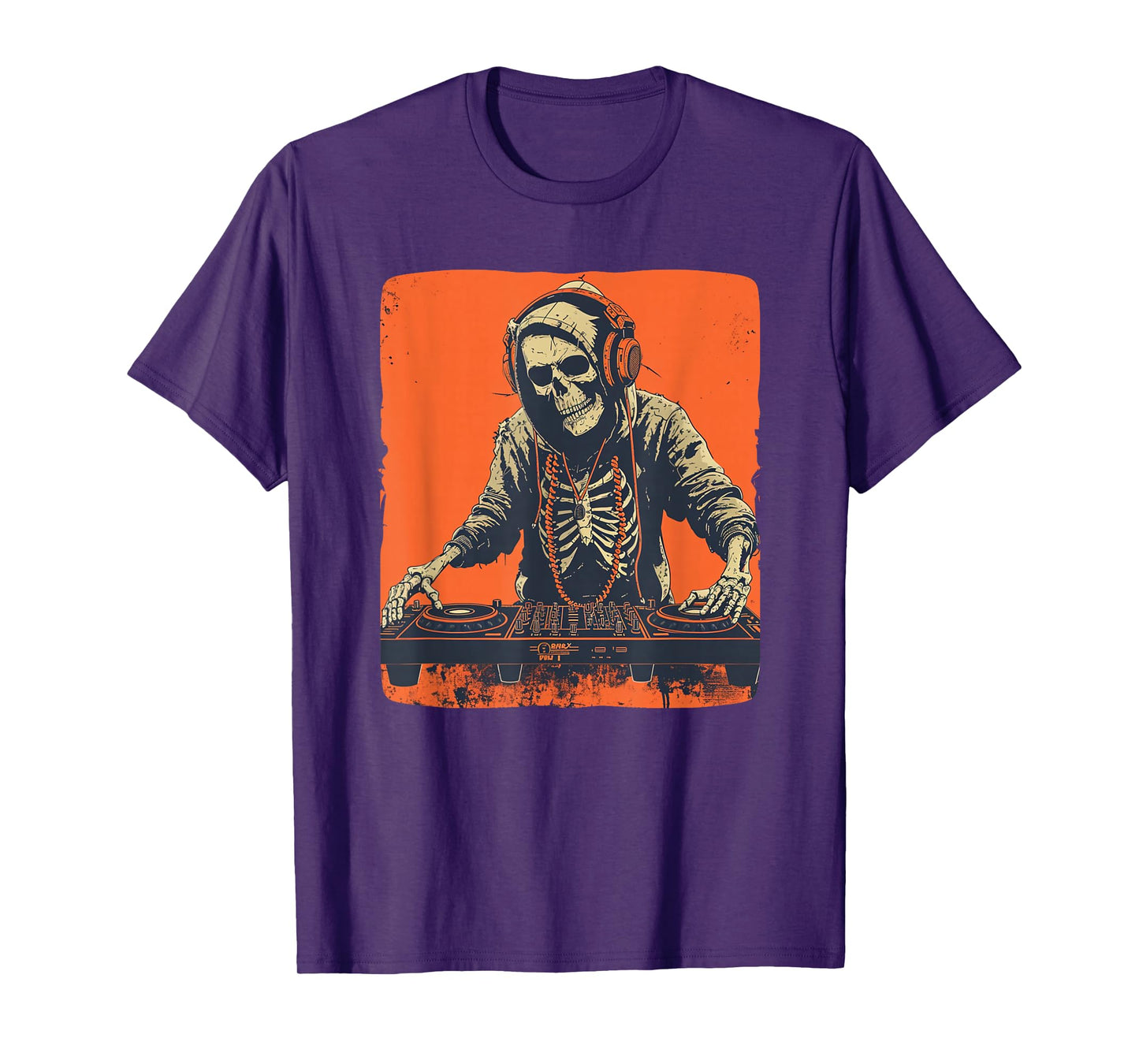 Headphones skeleton on DJ booth costume T-Shirt