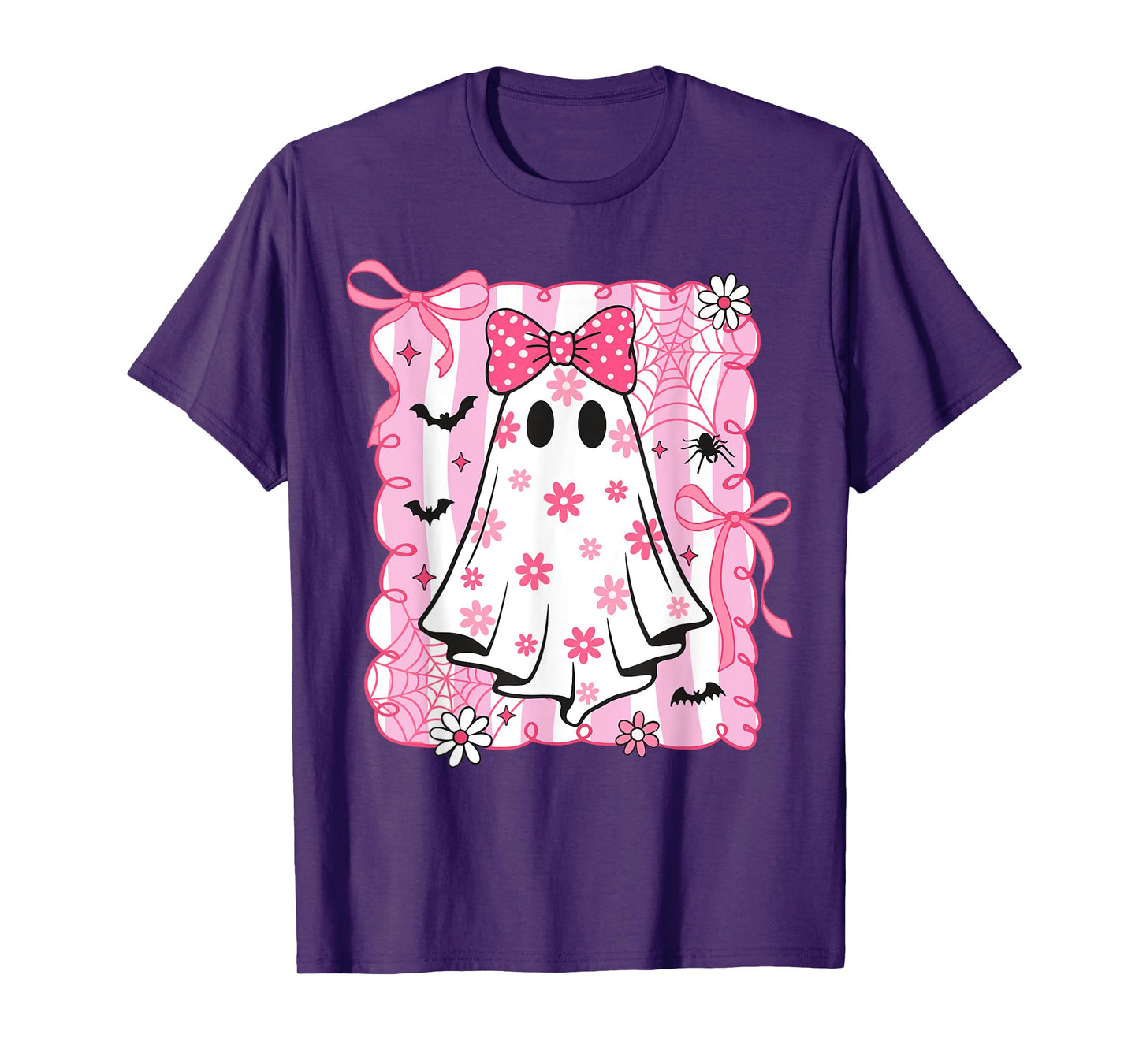 Spooky Vibes Pink Ghost Preppy Halloween Women Girls Kids T-Shirt