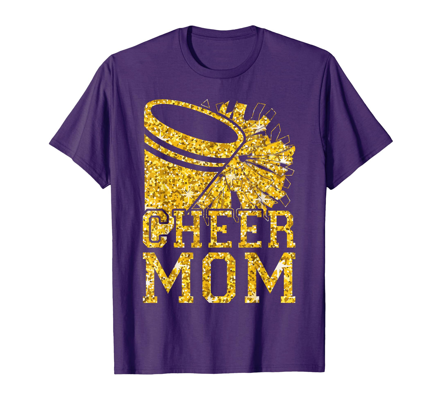 Cheer Mom Biggest Fan Cheerleader Black Yellow Pom Pom T-Shirt