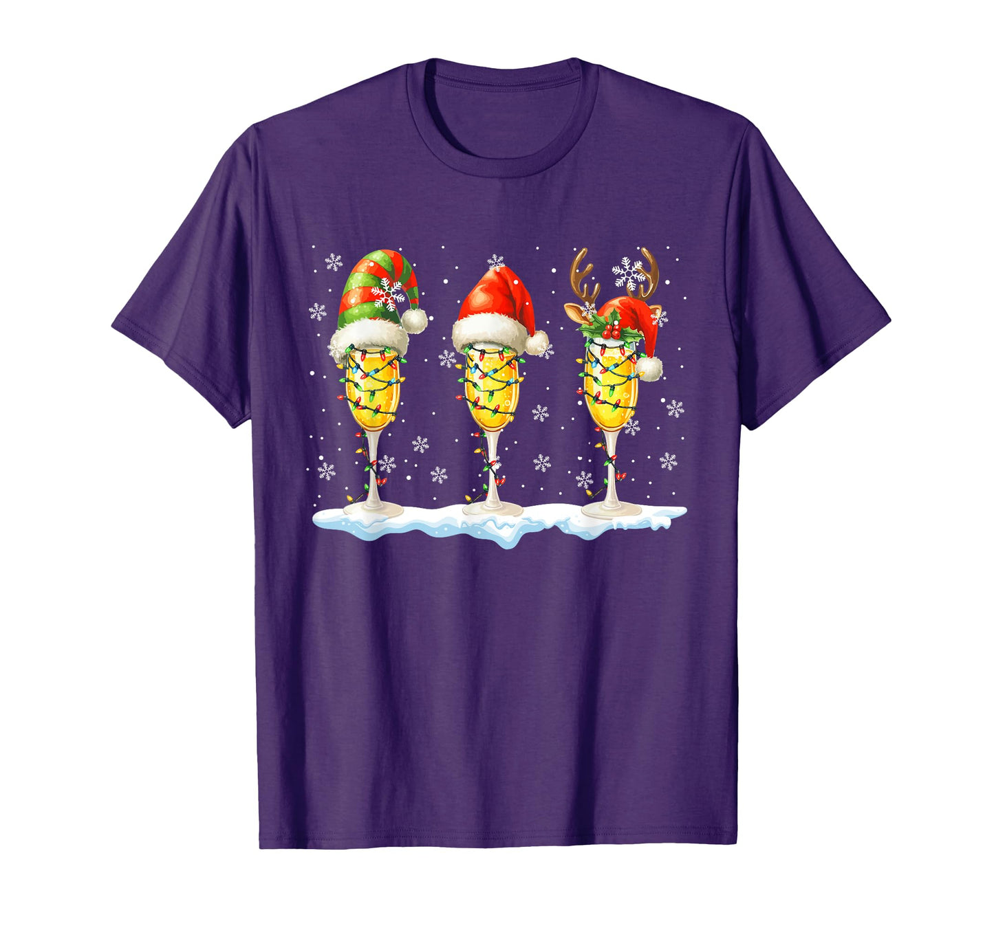 Three Santa Reindeer Elf Glasses Of Champagne Xmas Drunker T-Shirt