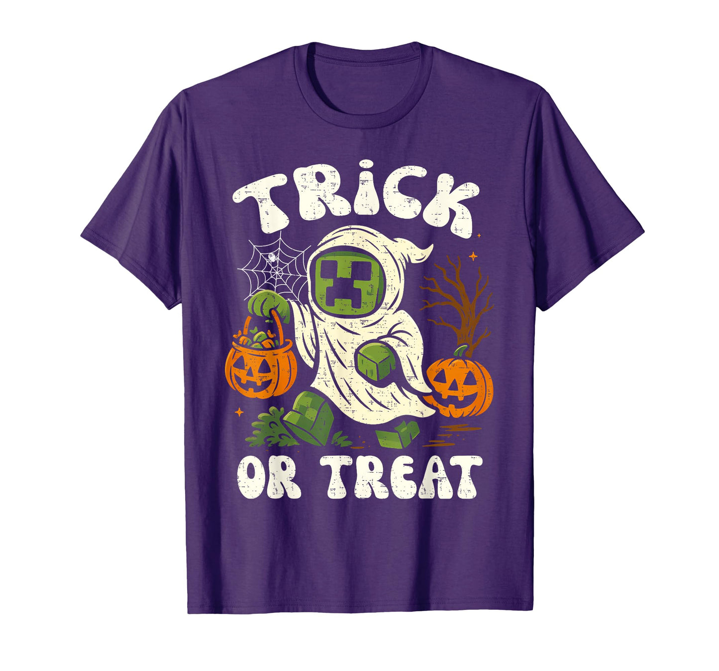Funny Halloween Gamer Pixel Kids Trick or Treat Pumpkin T-Shirt