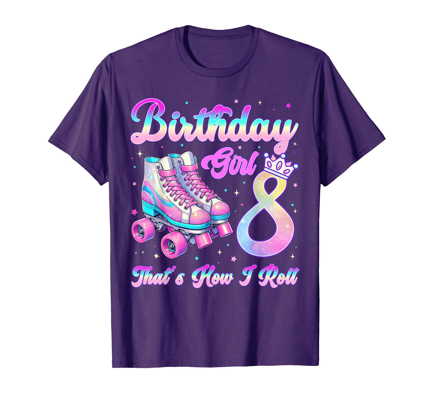 Kids Rolling Into 8 Roller Skating 8th Birthday Girl Party T-Shirt