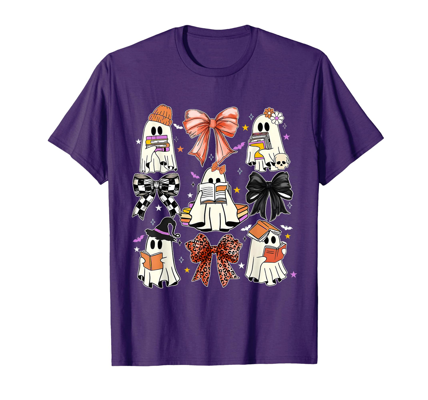 Ghost Reading Books Coquette Halloween Girls Boys T-Shirt