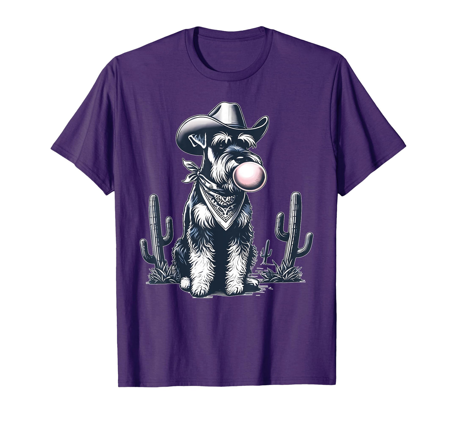 Retro Schnauzer Blowing a Bubble Cowboy UFO Rodeo Western T-Shirt
