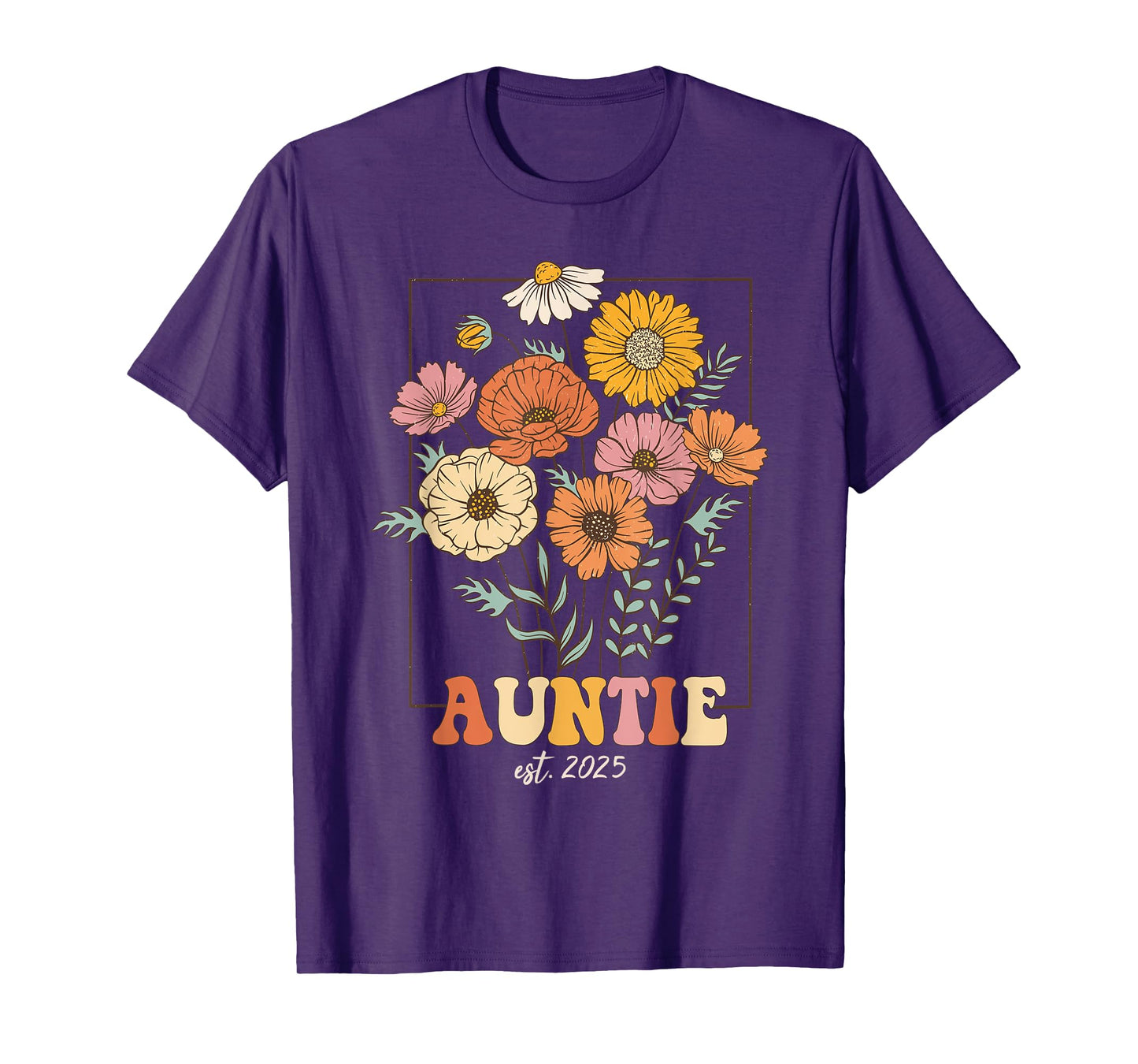 Wildflowers Aunt Pregnancy Reveal Aunt to be Auntie Est 2025 T-Shirt